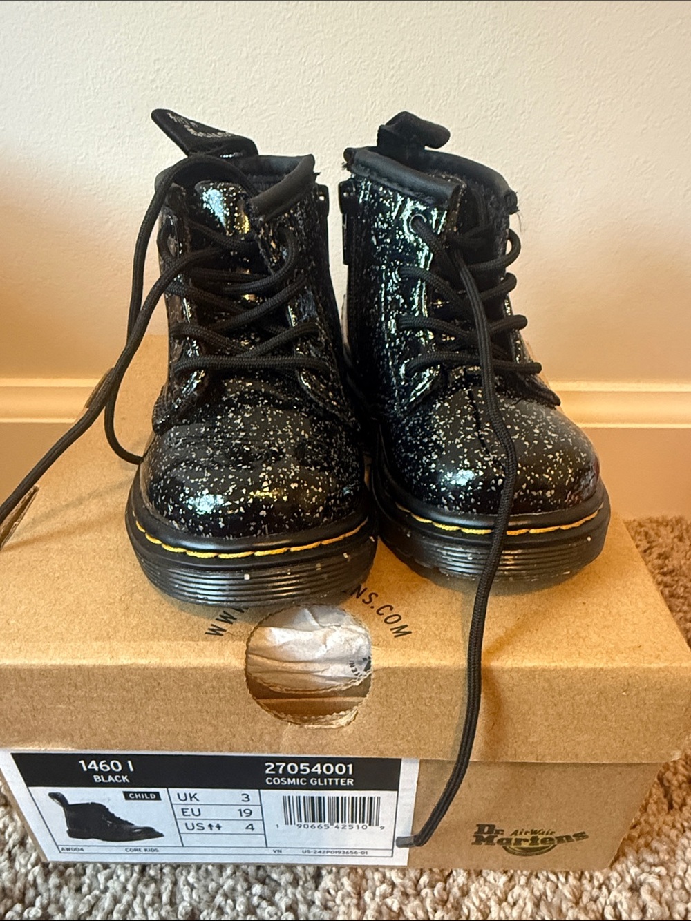 Dr. Martens Kids Black Cosmic Glitter Lace-Up Boots